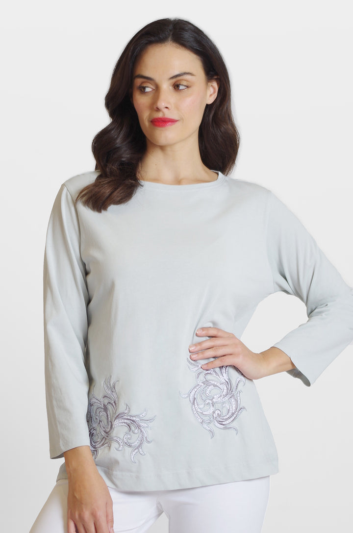 Long Sleeve Embroidery Tee: FINAL SALE