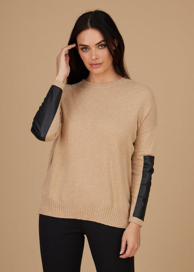 Crewneck Sweater - Leather Trim