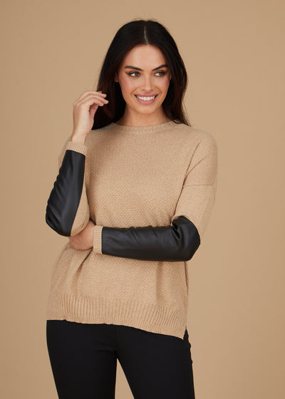 Crewneck Sweater - Leather Trim