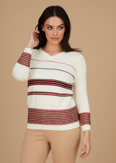 Dimensional Stripe V-Neck Sweater: FINAL SALE