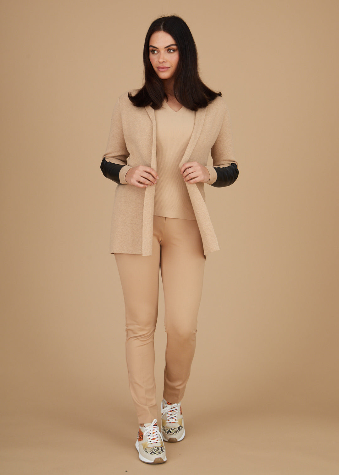 Leather Trip Open Front Cardigan: FINAL SALE